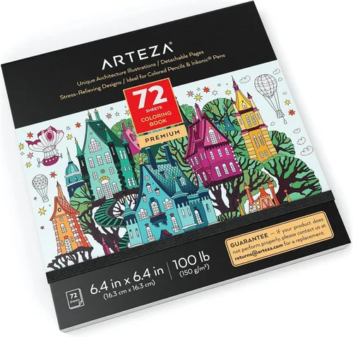 Miniatura 17 de Arteza Libro para colorear para adultos, 6.4 x 6.4 pulgadas, diseños de animales, 72 hojas, papel de 100 libras, páginas desprendibles, contornos