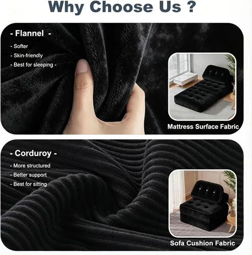 Miniatura 7 de Sofá cama plegable, futón de franela con almohada y manta, silla convertible para apartamento de espacio pequeño, habitación de invitados