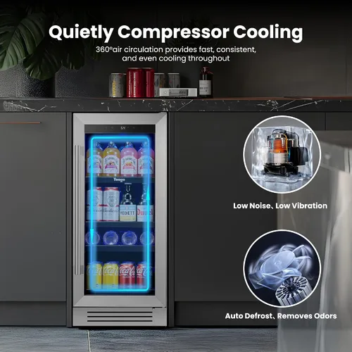 Miniatura 4 de Yeego Refrigerador de bebidas – Mini refrigerador de 100 latas de 15 pulgadas con puerta de vidrio, enfriador de bebidas de 34 a 54 ℉, integrado