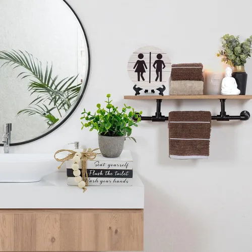 Miniatura 4 de Letreros Decorativos para Estante de Baño, Pila de Libros y Letreros Redondos 3D con Plantas Falsas, Divertida Decoración de Madera para Estante