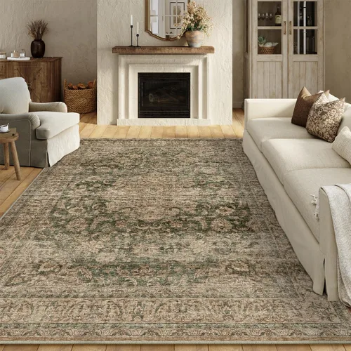 Miniatura 36 de Alfombra de área marrón lavable de 2 x 3 pies, alfombra vintage para entrada y cocina, antideslizante, suave, de pelo bajo desgastado, alfombra