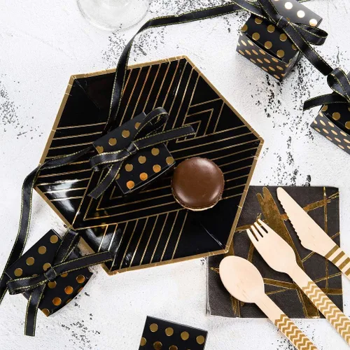 Miniatura 4 de AWELL Caja de dulces de regalo negra con puntos dorados a granel de 2 x 2 x 2 pulgadas con cinta para recuerdos de fiesta, puntos dorados, paquete