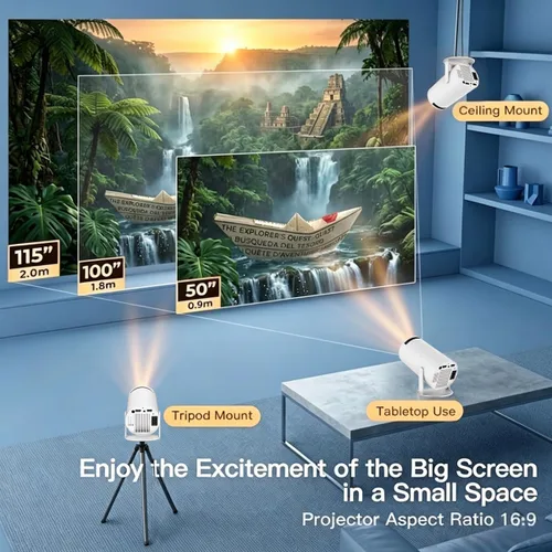 Miniatura 5 de Aplicaciones integradas: mini proyector con WiFi y Bluetooth, compatible con proyector portátil de 1080P con Android 11, 160 lúmenes ANSI, rotación