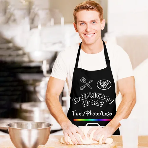 Miniatura 2 de Delantal personalizado para mujeres y hombres, haz tu propio nombre, foto personalizado, delantal de cocina de chef, 1-100 piezas delantales