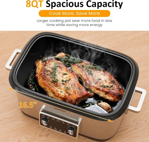 Miniatura 4 de Olla de cocción lenta programable 12 en 1 de 8 cuartos, multicocina calentador de alimentos con temporizador digital, control de temperatura, olla