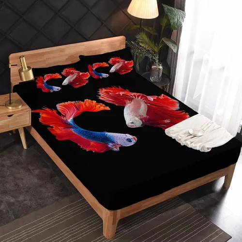 Miniatura 2 de Goldfish Sábanas tamaño individual, sábanas de cama de peces, microfibra suave, bolsillo profundo, sábanas y fundas de almohada estampadas sin