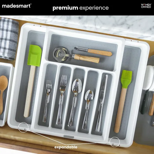Miniatura 2 de madesmart Silverware - Bandeja expandible blanca, colección clásica, 8 compartimentos, iconos para ayudar a ordenar cubiertos, cubiertos