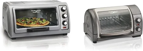 Hamilton Beach Horno tostador de encimera de 6 rebanadas con puerta enrollable de fácil alcance, hornea, asa y tostada y horno tostador de 4
