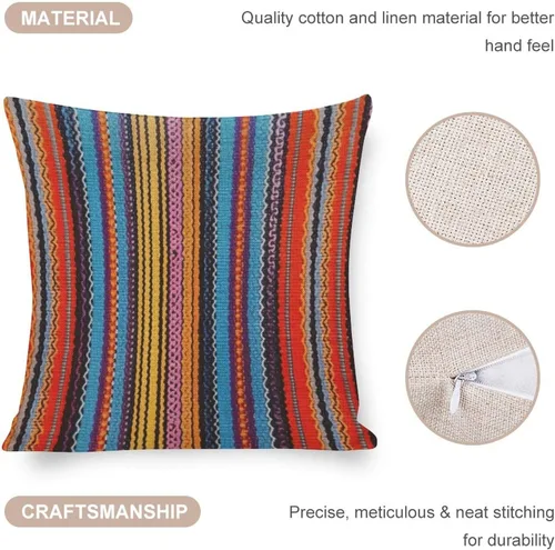 Miniatura 4 de Fundas de almohada bohemias a rayas, estilo bohemio, mexicano, retro, multicolor, funda de cojín para sofá, 16 x 16 pulgadas, fundas de almohada
