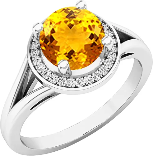 Miniatura 33 de Dazzlingrock Collection Anillo de compromiso redondo de 0.276 in con halo de diamante blanco y vástago dividido para ella en oro macizo de 14