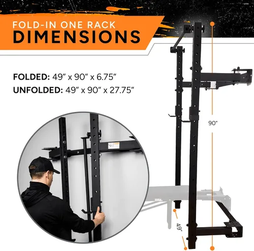 Miniatura 2 de PRx Performance Soporte plegable para sentadillas de pared, barra de dominadas ajustable resistente, equipo de gimnasio en casa que ahorra espacio