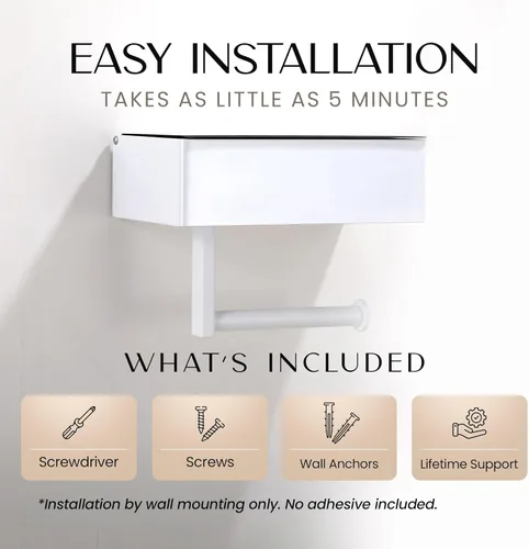 Miniatura 5 de Day Moon™ Soporte de papel higiénico blanco con estante - Porta toallitas para baño, dispensador de toallitas desechables, soporte para papel