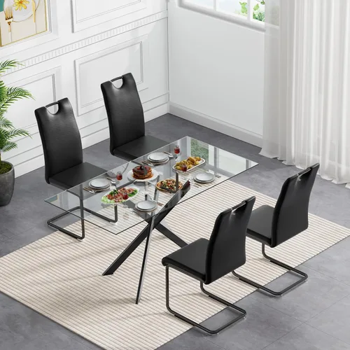 Miniatura 3 de Henf Juego de mesa de comedor de 5 piezas para 4, mesa de comedor rectangular de 51 pulgadas y 4 sillas de comedor de poliuretano gris carbón, mesa