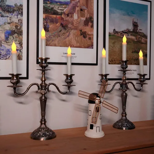 Miniatura 5 de Homemory - 12 velas cónicas LED sin llama, candelabros operados con pilas con llama parpadeante amarilla cálida, sin control remoto, 0.79 x 6.5