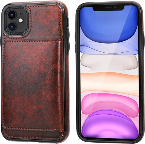 Miniatura 3 de KIHUWEY Funda compatible con iPhone 11 con tarjetero y soporte para tarjetas de crédito, de cuero de primera calidad, duradera, a prueba de golpes