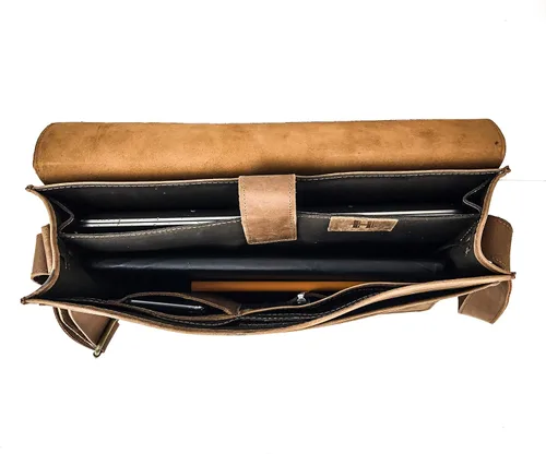 Miniatura 7 de HIDES Bolso de mensajero de cuero de grano completo hombro Crossbody Travel Satchel se adapta a portátil de 13
