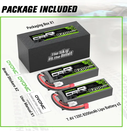 Miniatura 6 de OVONIC 2S Lipo Batería 7.4V 8200mAh 120C Lipo con conector T (paquete de 2)
