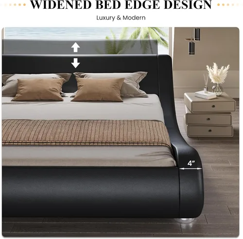 Miniatura 7 de SHA CERLIN Marco de Cama Tapizada Tamaño Full, Cama de Trineo de Perfil Bajo de Lujo con Cabecera Ergonómica de Piel Sintética, No Necesita Somier