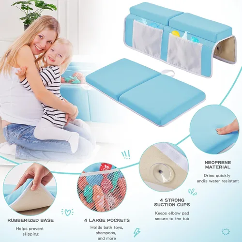 Miniatura 3 de Juego de rodilleras y codos de baño para bebé, almohadilla gruesa y suave de secado rápido para la hora del baño del bebé, espuma viscoelástica Azul