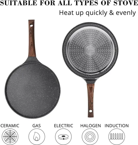 Miniatura 4 de Juego de sartenes antiadherentes para crepé, juego de 5 piezas para parrilla de panqueques de cocina, sartén plana con revestimiento de granito de 8