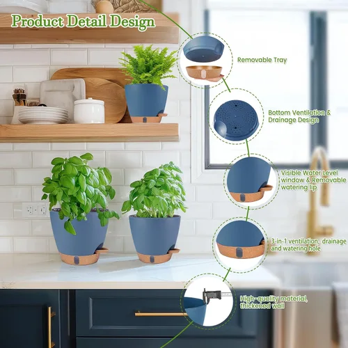 Miniatura 5 de Macetas de riego automático de 6 pulgadas para plantas de interior (paquete de 5) – Pequeñas macetas de plástico con ventana de nivel de agua