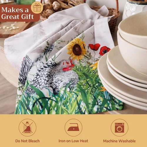Miniatura 5 de Maison d' Hermine Juego de 3 paños de cocina 100% algodón de 27.50 x 20 pulgadas, reutilizables, paños de cocina absorbentes con lazo para colgar