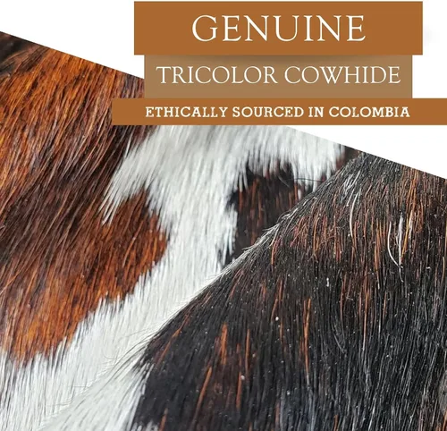 Miniatura 6 de Sunshine Cowhides Alfombra de piel de vaca tricolor 100% auténtica, alfombra de estilo moderno de piel de animal y alfombra para suelo para sala