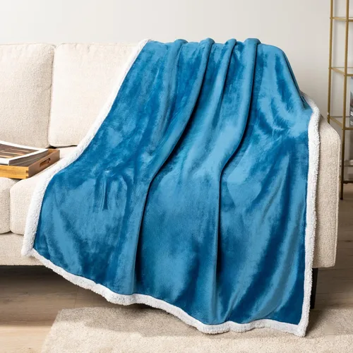 PAVILIA Manta de Vellón Sherpa para Sofá, Tamaño Twin, Azul Verdoso, Manta de Sofá Suave, Mullida y Afelpada, Manta de Invierno Reversible y
