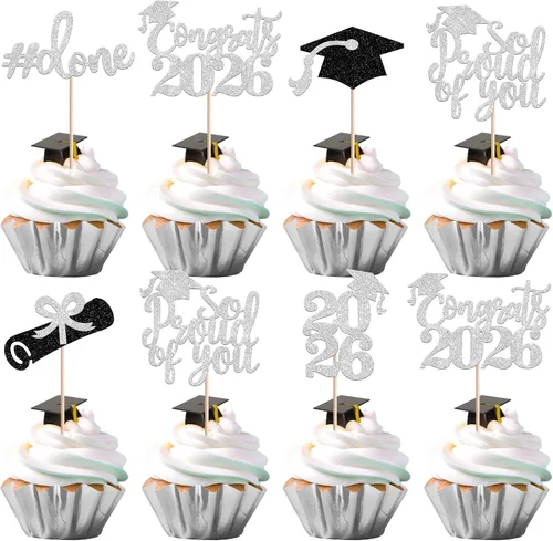 Miniatura 29 de 24 piezas de decoración de cupcakes de graduación para fiesta 2026, selecciones de cupcakes de noche de graduación 2026, decoraciones para pasteles