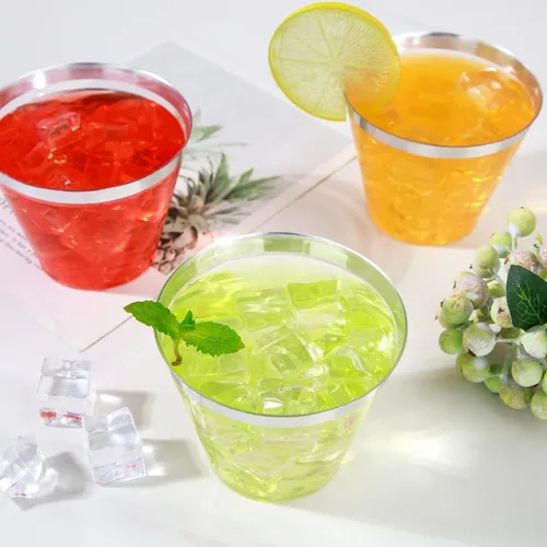 Miniatura 4 de WELLIFE 200 tazas plateadas, vasos de plástico transparente de 9 onzas, copas de vino de plástico desechables, copas de cóctel para fiestas y bodas