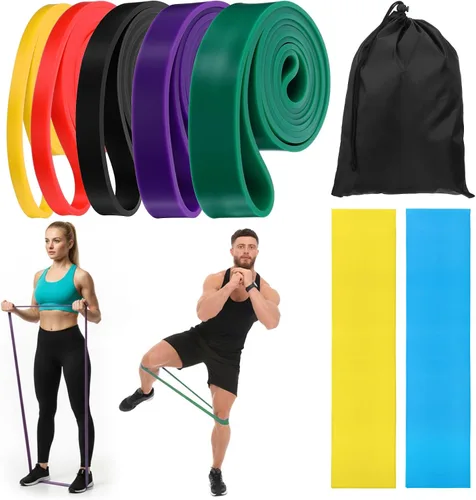 Juego de 8 bandas de asistencia para dominadas, 5 bandas de resistencia y 2 bandas finas para dominadas y bolsa de tela, banda de entrenamiento para