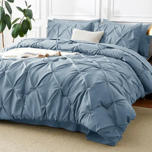 Miniatura 22 de CozyLux - Juego de ropa de cama con pliegues plisados de 7 piezas en una bolsa; edredón tamaño King para todas las estaciones, sábanas, fundas