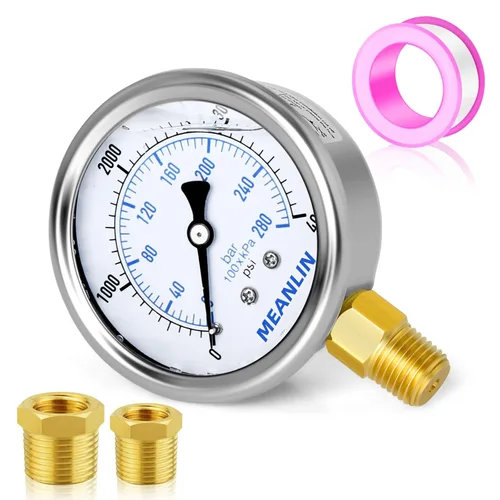Miniatura 96 de MEANLIN MEASURE - Manómetro de acero inoxidable, relleno de líquido, esfera con cara de 2.5 pulgadas, NPT de 1/4 de pulgada, agua, aceite y gas