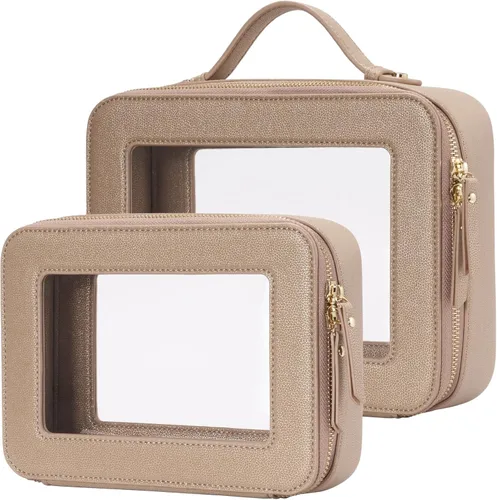 Miniatura 51 de Bolsa de maquillaje transparente Popvibe, estuche de cosméticos de viaje con cremallera, bolsa de aseo transparente con cremallera, organizador Malva