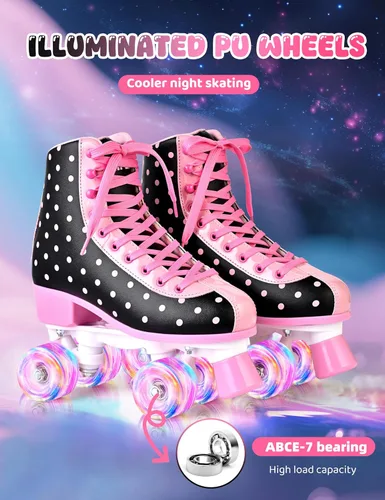 Miniatura 4 de SULIFEEL Patines de ruedas para niñas y mujeres con ruedas iluminadas y patrón de lunares, patines para niños y adultos para uso en interiores y al