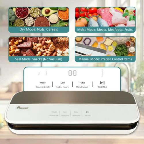 Miniatura 2 de Máquina selladora al vacío, sellador automático de alimentos de sellado rápido, potente succión de 65 KPA con 4 modos (seco/húmedo/sellado/manual)