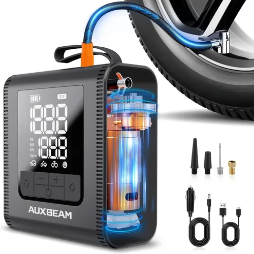 AUXBEAM H4Pro - Inflador de neumáticos portátil, compresor de aire portátil, 150 PSI, 2 en 1, recargable, 5200 mAh, inflador de neumáticos portátil,