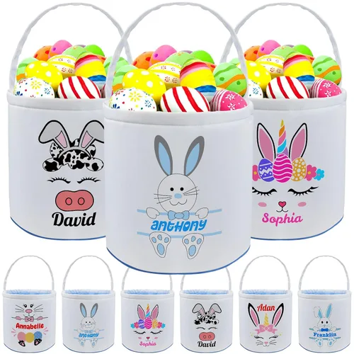 Miniatura 16 de kioskbanks Cesta de Pascua personalizada con nombre para niños, lona personalizada, cubo de Pascua, regalo para niños y niñas Estilo2-azul