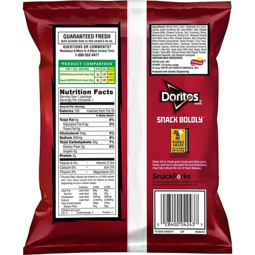 Miniatura 2 de Doritos Chips de tortilla saborizados, queso nacho reducido en grasa, 1 onza (paquete de 72)