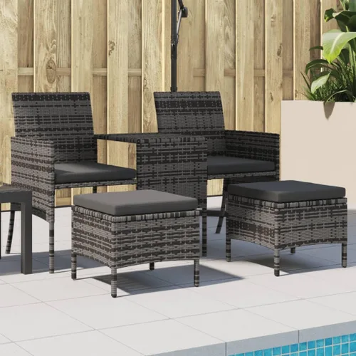 Ensemble Canapé Jardin 2 Places Gris Résine Tressée PE avec Coussins Amovibles, Salon de Jardin pour Terrasse Balcon, Table Basse et Poufs Inclus,