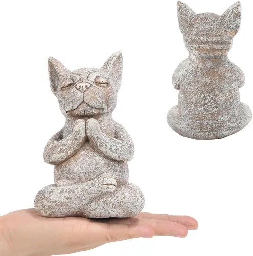 Miniatura 3 de Estatua de bulldog de Buda meditante, figura de yoga de resina de 5.7 pulgadas, bonita decoración de mesa divertida de animales zen, para el hogar