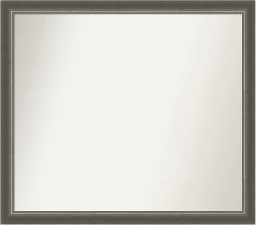 Miniatura 246 de Amanti Art Espejo de baño plateado para sobre fregadero, 25 x 25 pulgadas, espejo de tocador cuadrado estrecho de níquel cepillado, marco de madera