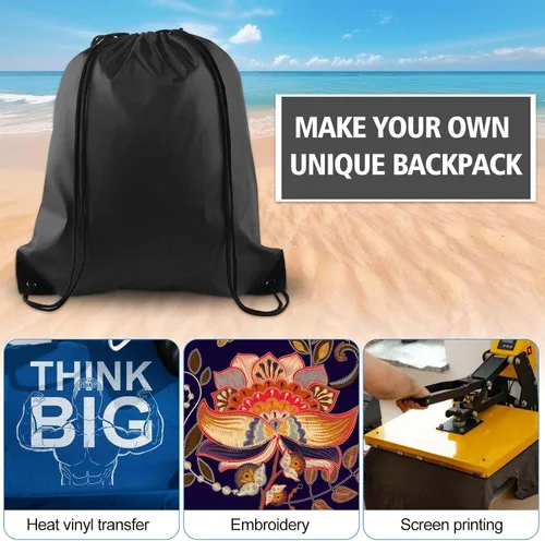 Miniatura 4 de KUUQA Mochila con cordón, bolsa de almacenamiento para escuela, gimnasio, viajes, Negro -, Viajar