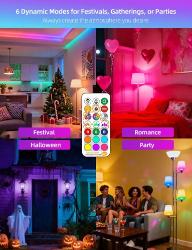 Miniatura 5 de ILC Bombilla LED equivalente a 85 W, bombillas que cambian de color, 2700 K, blanco cálido, control remoto RGB 6 modos, temporizador