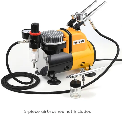 Miniatura 3 de MEEDEN Kit de compresor de aerógrafo - Compresor de aire completo de 1/5 HP para pintura de modelos con manguera de 6 pies Individual - Amarillo