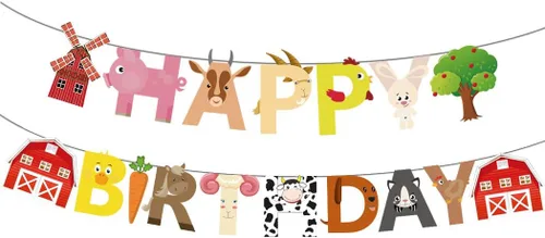 Cartel de fiesta de feliz cumpleaños de granja – Decoración de baby shower y cumpleaños con temática de animales de granja para cumpleaños de 1 a 4