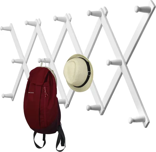 Miniatura 21 de WEBI Acordeón para colgar en la pared, percha de pared para sombreros, acordeón, expandible, de madera, montado en la pared, estante de gancho
