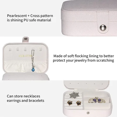 Miniatura 2 de Smileshe Joyero, estuche de viaje portátil de piel sintética, organizador de 2 capas, caja de almacenamiento para anillos, aretes, collares, pulseras