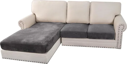 Miniatura 223 de H.VERSAILTEX - Funda de terciopelo elástica y afelpada para protección de cojines de sofá biplaza, silla o sofá, 2 piezas, tamaño grande, color gris