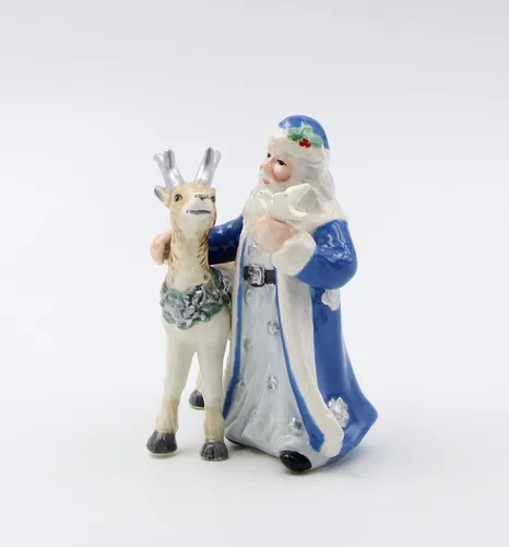 Miniatura 4 de Juego de salero y pimentero de cerámica fina de Navidad con reno amigo de Papá Noel, 4-5/8 pulgadas de alto
